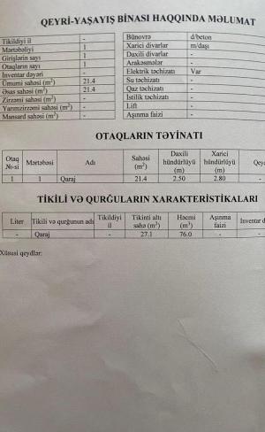 Bakı, qaraj , satılır, 21 m²  , Suraxanı rayonu, Yeni Günəşli qəs.